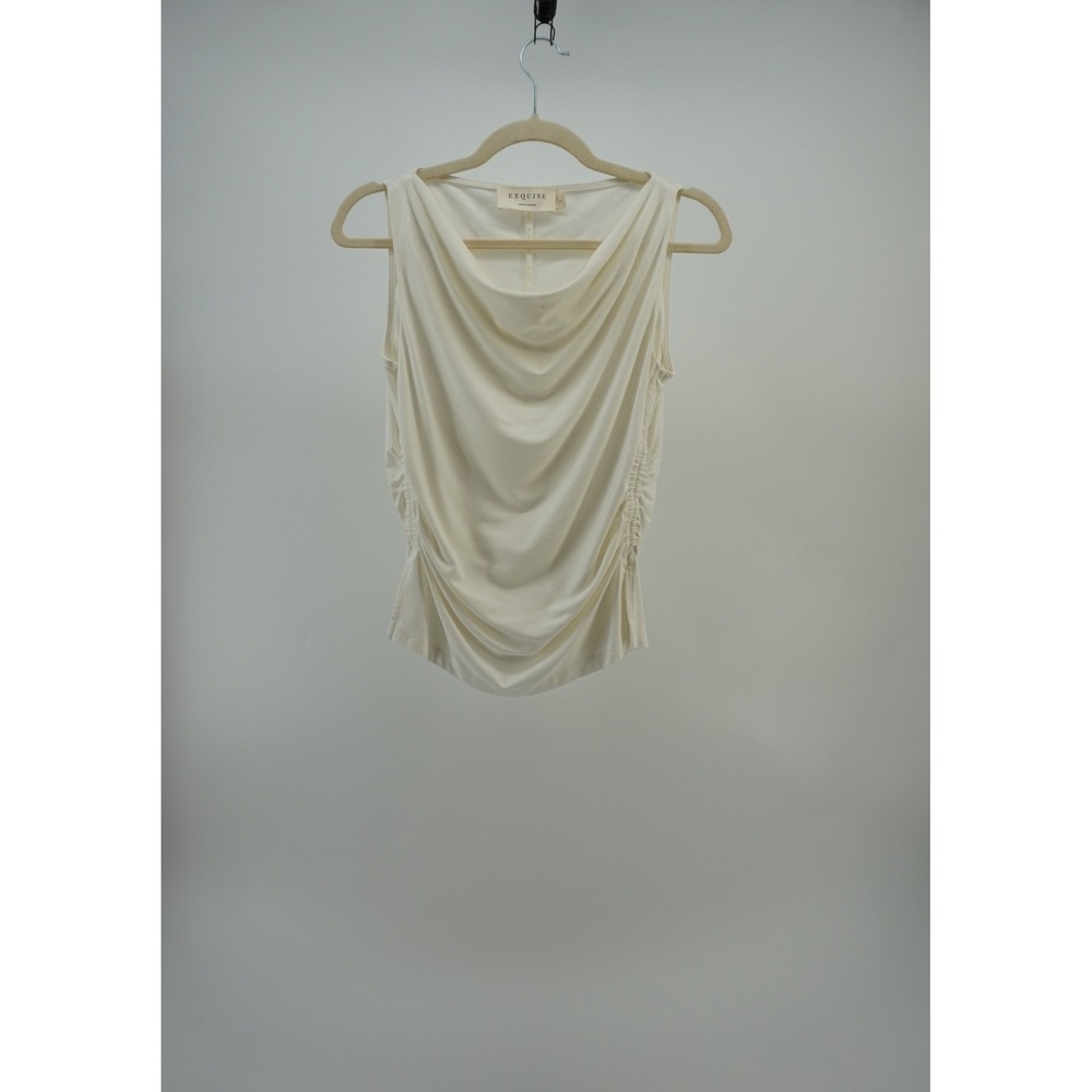 Exquise Cowl Neck Ruched Side Blouse Minimalist Elegant Old Money Chic sz Large